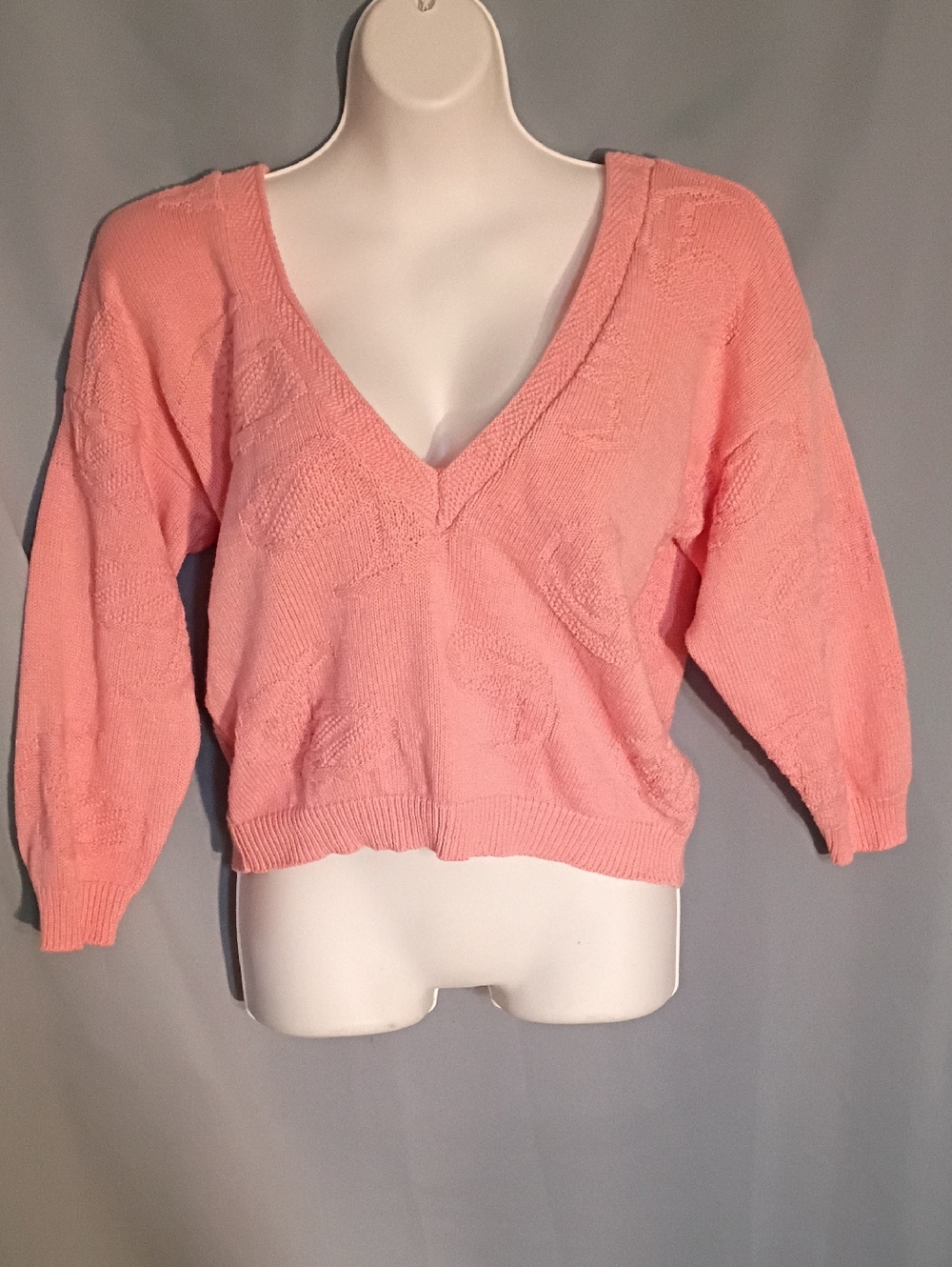 Wet Seal Pink V-Neck Crochet Knit Sweater